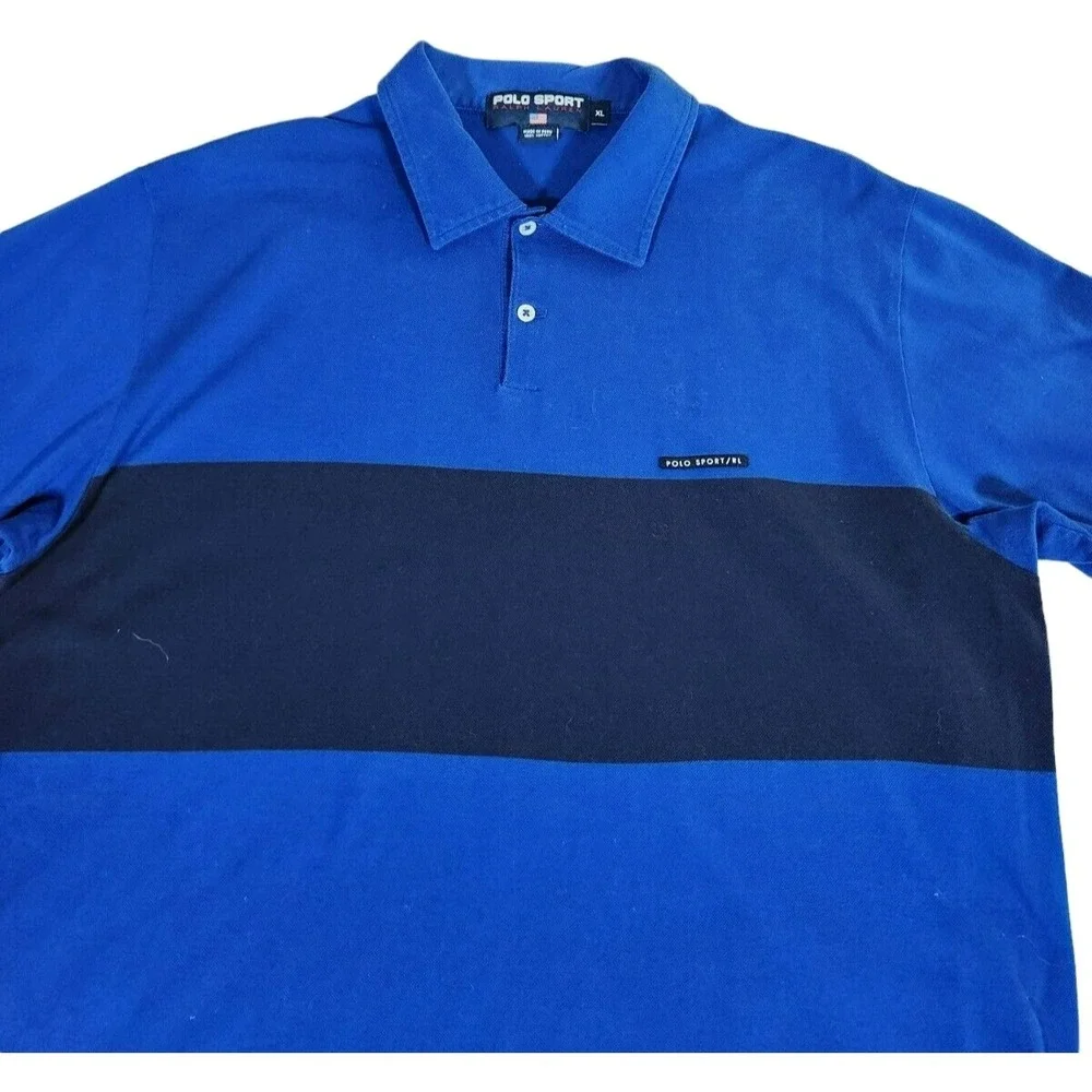 Polo Sport Ralph Lauren Men's XL Polo‎ Shirt Blue Striped Short Sleeve Logo